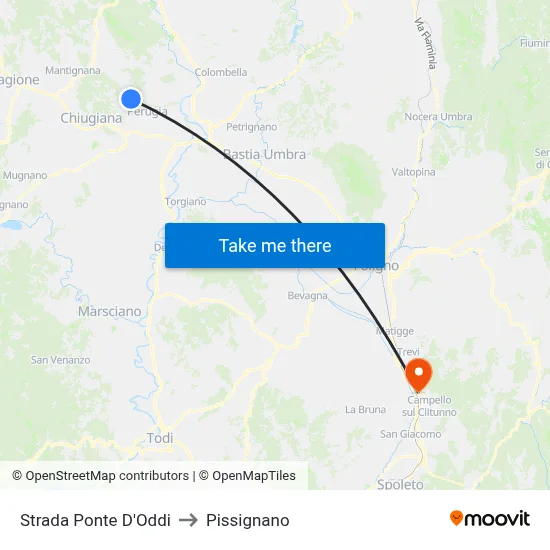 Ponte D'Oddi Road to Pissignano map
