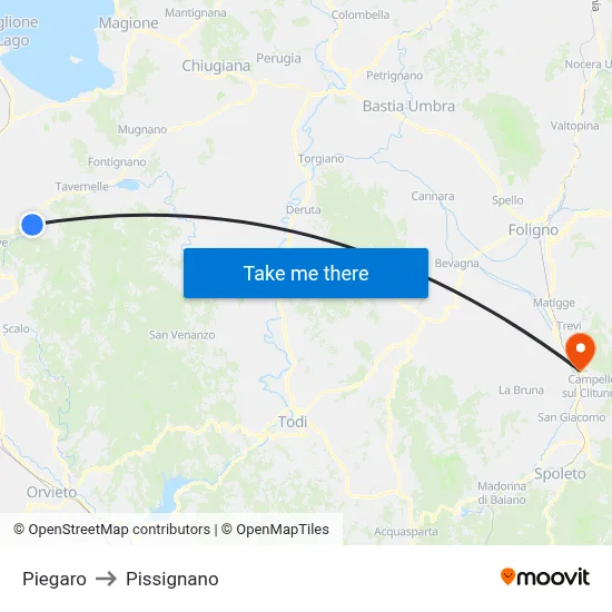 Piegaro to Pissignano map