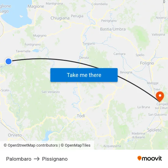 Palombaro to Pissignano map