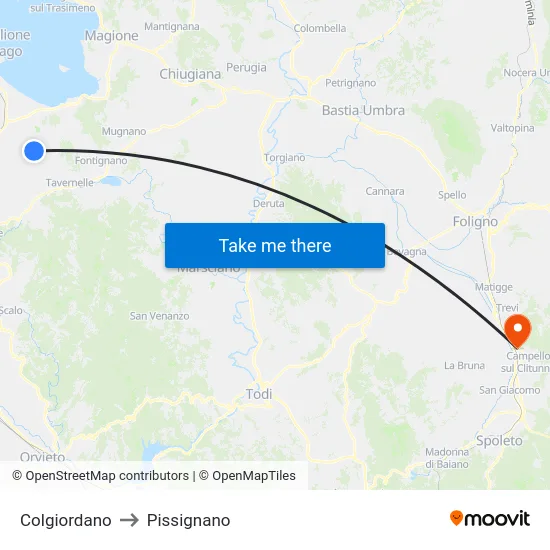 Colgiordano to Pissignano map