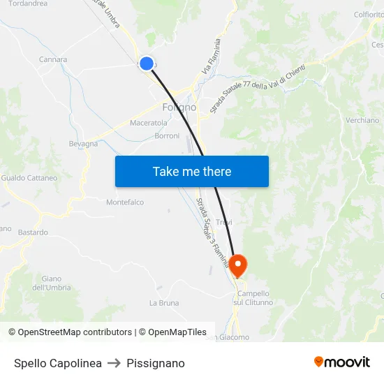 Spello Terminal to Pissignano map