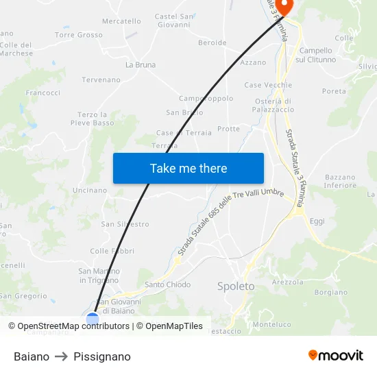 Baiano to Pissignano map