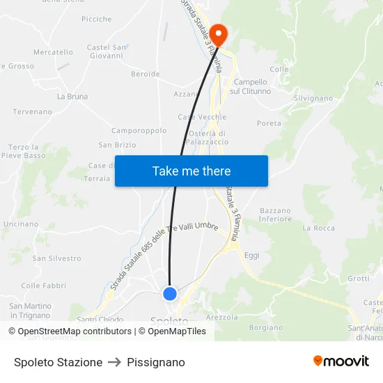 Spoleto Stazione to Pissignano map