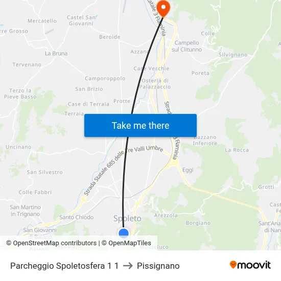 Parcheggio Spoletosfera 1 1 to Pissignano map
