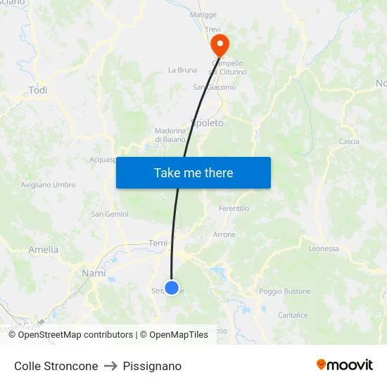 Colle Stroncone to Pissignano map