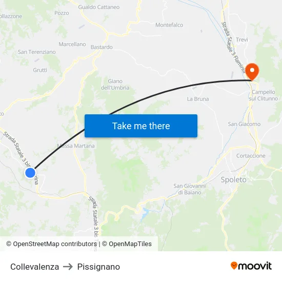 Collevalenza to Pissignano map