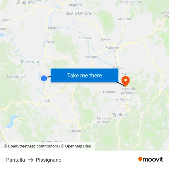 Pantalla to Pissignano map