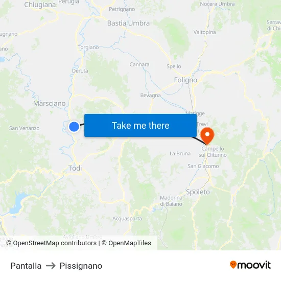 Pantalla to Pissignano map