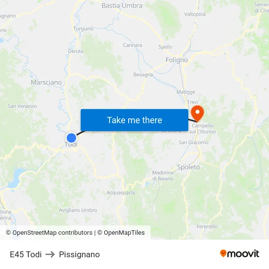 E45 Todi to Pissignano map