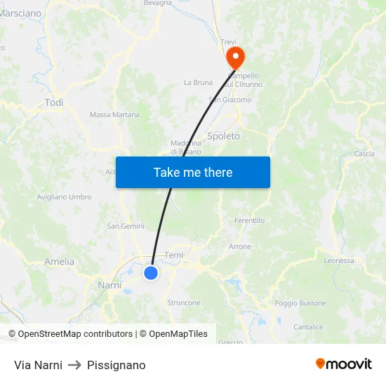 Narni Street to Pissignano map
