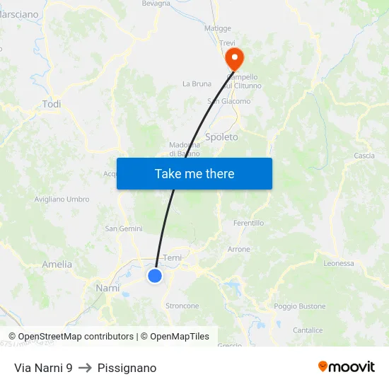 Via Narni 9 to Pissignano map