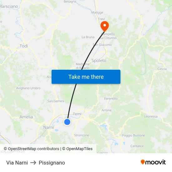 Narni Street to Pissignano map