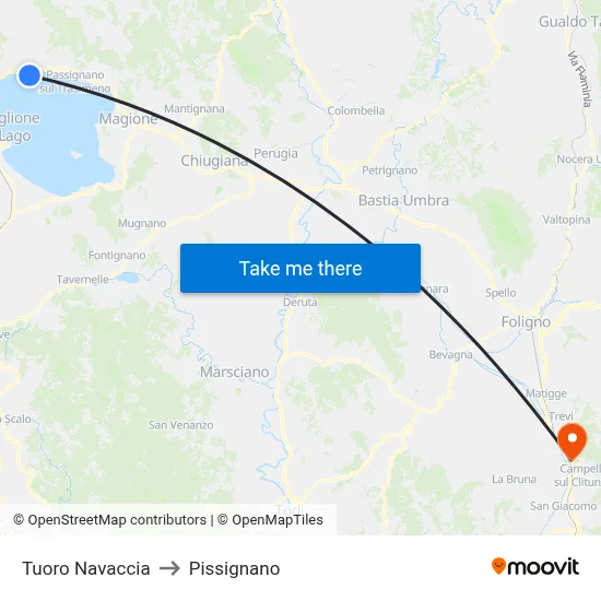 Tuoro Navaccia to Pissignano map