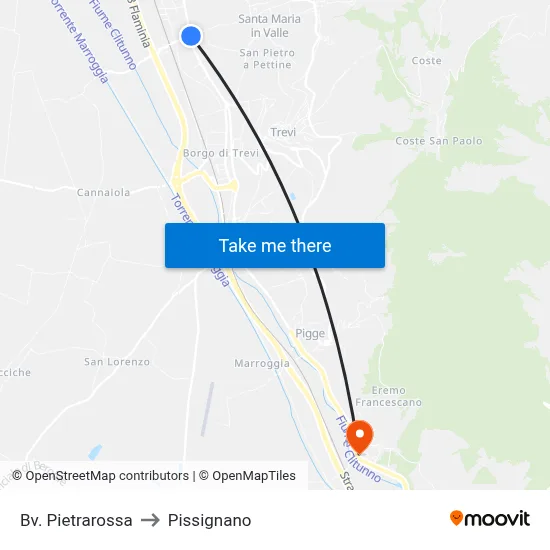Pietrarossa Junction to Pissignano map