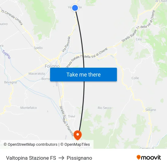 Valtopina Stazione FS to Pissignano map