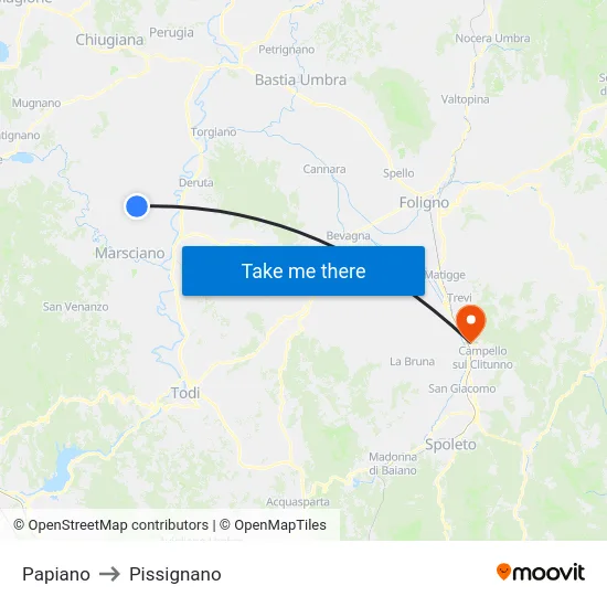 Papiano to Pissignano map