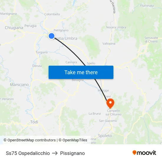 SS75 Ospedalicchio to Pissignano map
