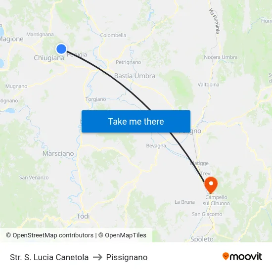 St. Lucia Canetola Road to Pissignano map