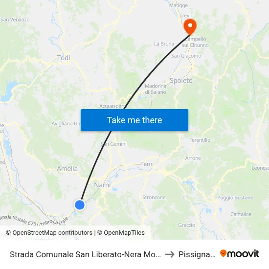 San Liberato-Nera Montoro Municipal Road to Pissignano map