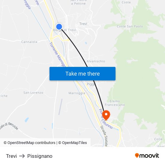 Trevi to Pissignano map