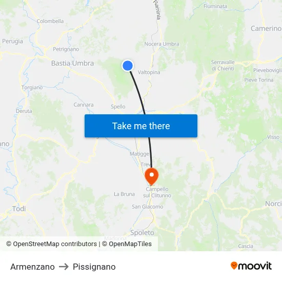Armenzano to Pissignano map