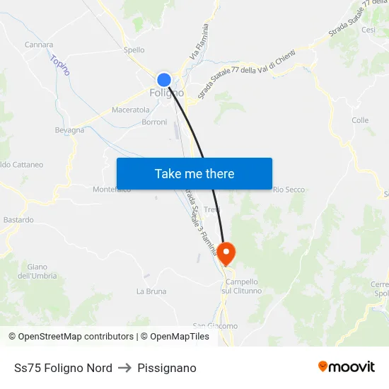 Ss75 Foligno Nord to Pissignano map