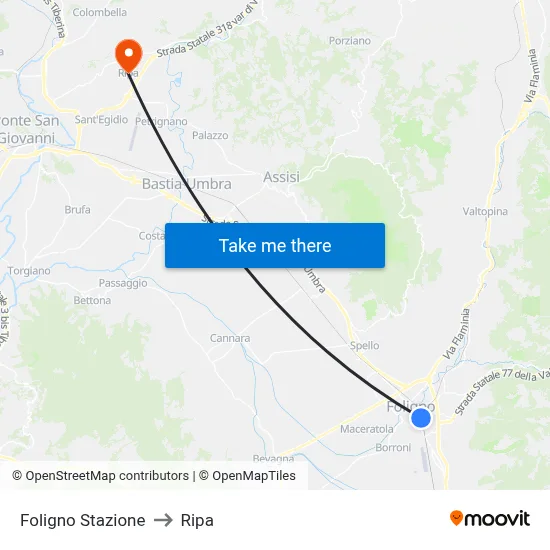Foligno Station to Ripa map