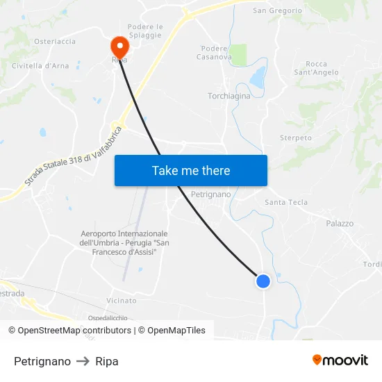 Petrignano to Ripa map