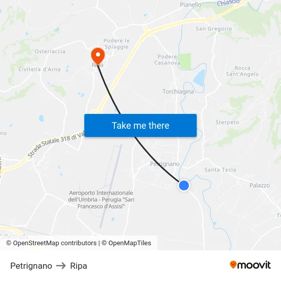 Petrignano to Ripa map