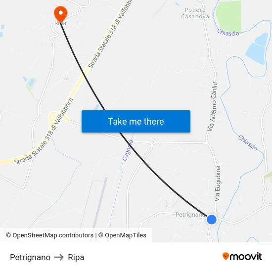 Petrignano to Ripa map