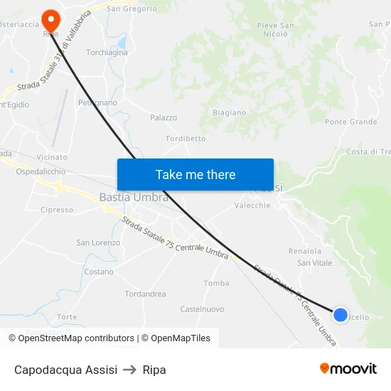 Capodacqua Assisi to Ripa map