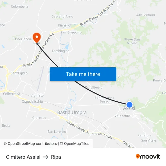 Cimitero Assisi to Ripa map