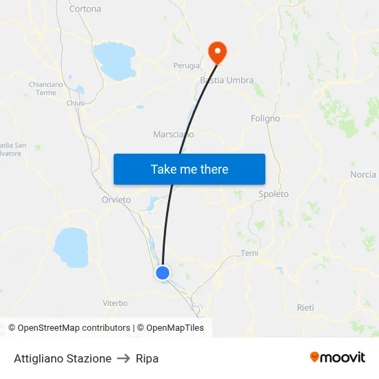 Attigliano Station to Ripa map