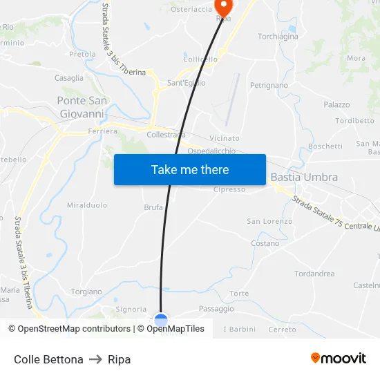 Colle Bettona to Ripa map