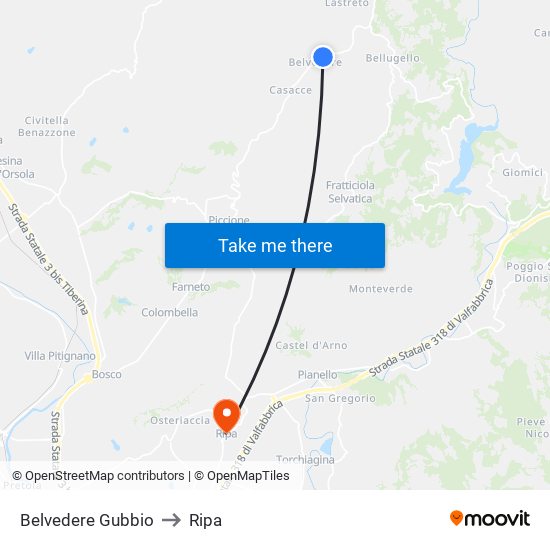 Belvedere Gubbio to Ripa map
