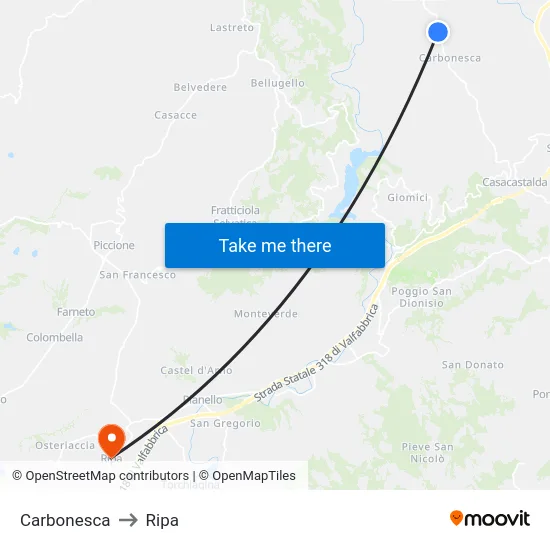 Carbonesca to Ripa map