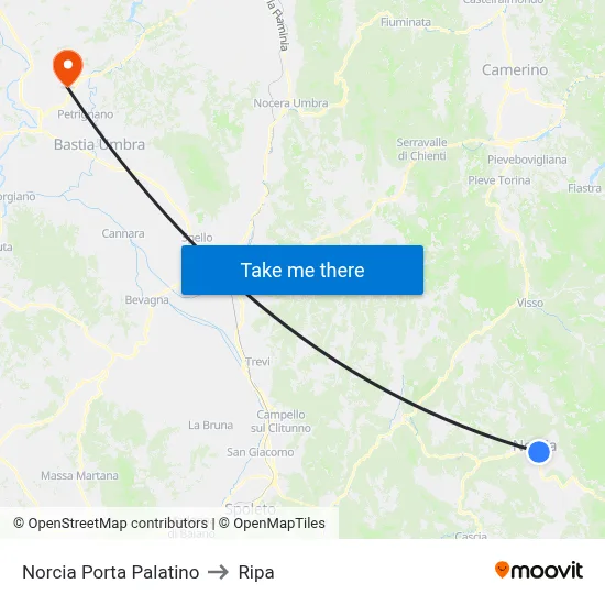 Norcia Porta Palatino to Ripa map
