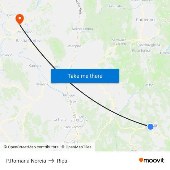 Porta Romana Norcia to Ripa map