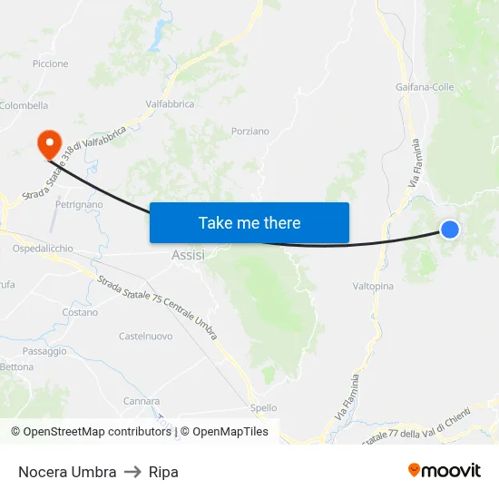 Nocera Umbra to Ripa map