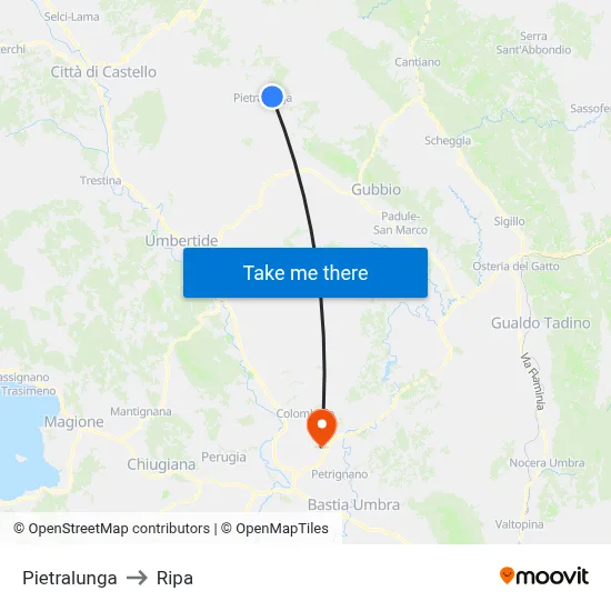Pietralunga to Ripa map