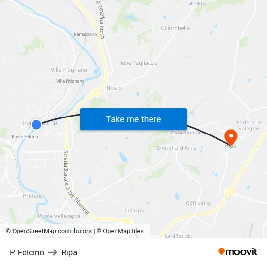 Ponte Felcino to Ripa map