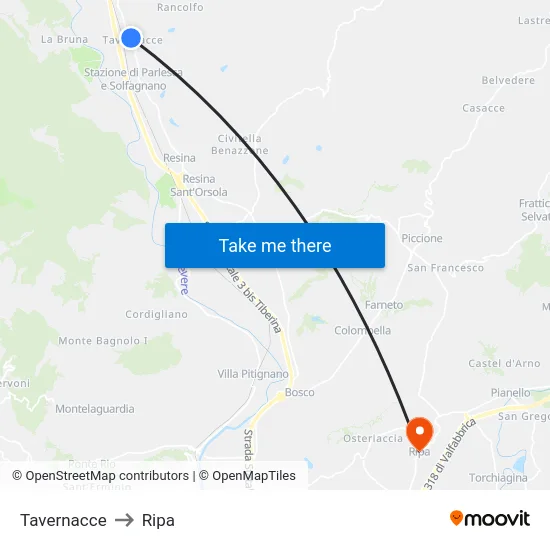 Tavernacce to Ripa map