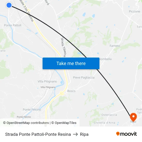 Ponte Pattoli-Ponte Resina Road to Ripa map