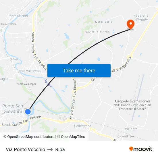 Via Ponte Vecchio to Ripa map