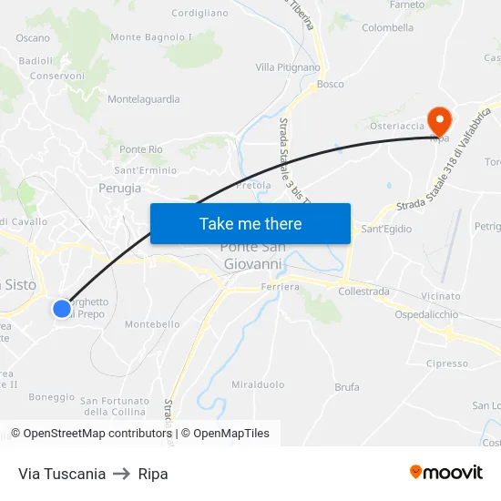 Via Tuscania to Ripa map