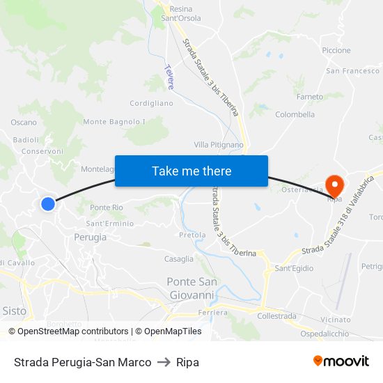 Strada Perugia-San Marco to Ripa map