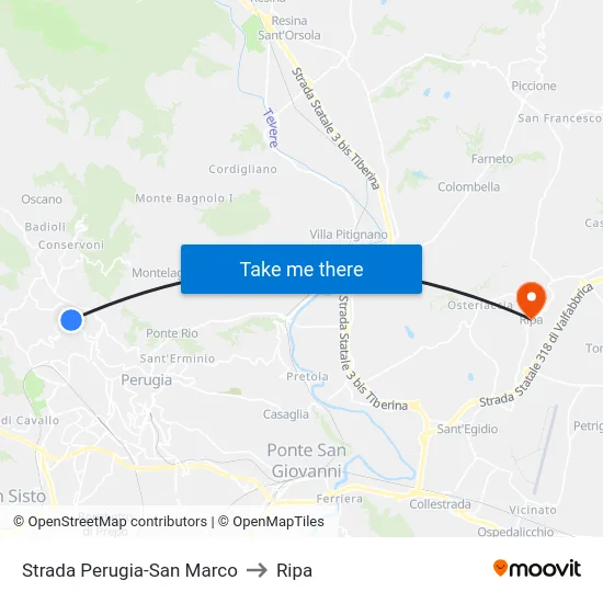 Strada Perugia-San Marco to Ripa map