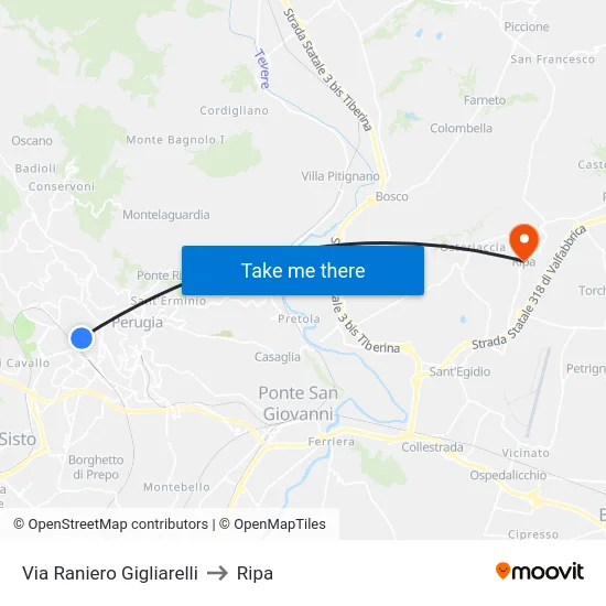 Via Raniero Gigliarelli to Ripa map
