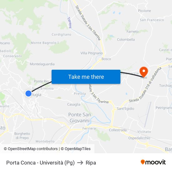Porta Conca - Università (Pg) to Ripa map
