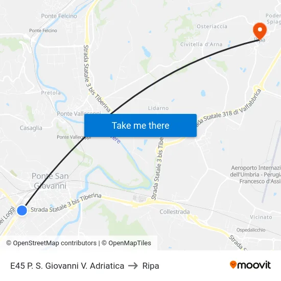 E45 P. S. Giovanni V. Adriatica to Ripa map
